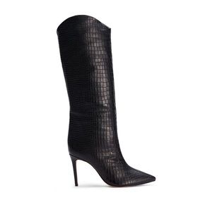 Schutz Maryana Black Croc Embossed Knee High Boot